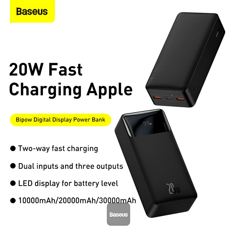 Baseus Bipow 30000mAh PD 20W Super Fast Charging Power Bank with Digital Display