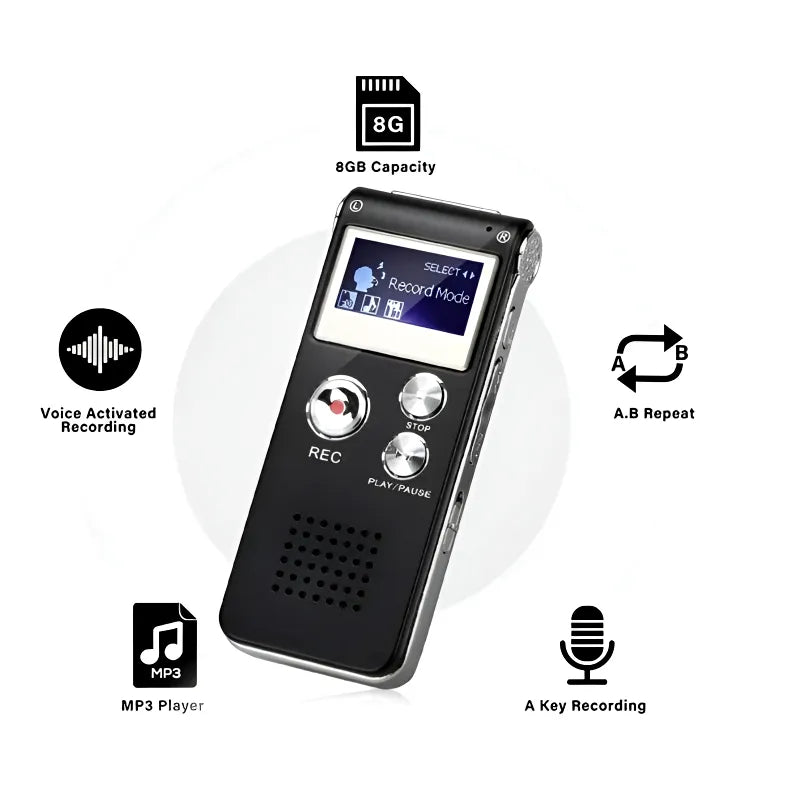 8GB Mini Digital Voice Recorder – Professional Rechargeable Device with One-Touch Recording & MP3 Playback