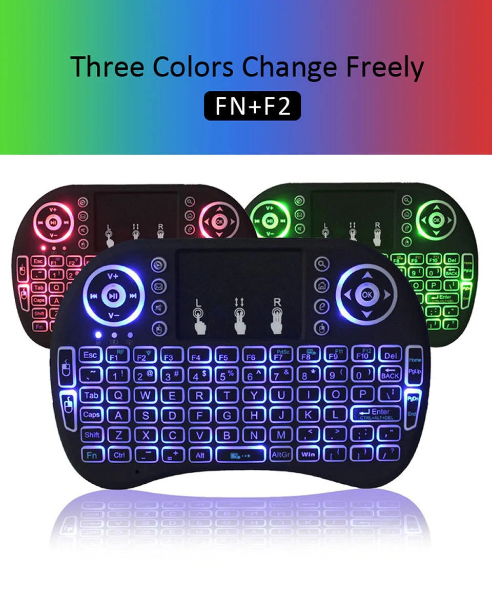 3 Colors Backlit Mini Wireless Keyboard 2.4ghz With Touchpad Remote Control