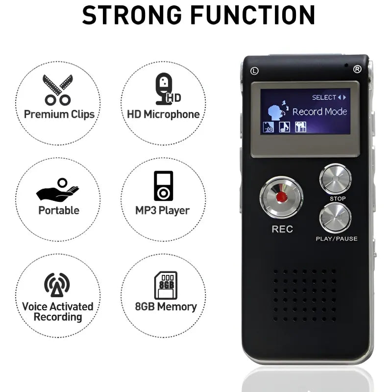 8GB Mini Digital Voice Recorder – Professional Rechargeable Device with One-Touch Recording & MP3 Playback