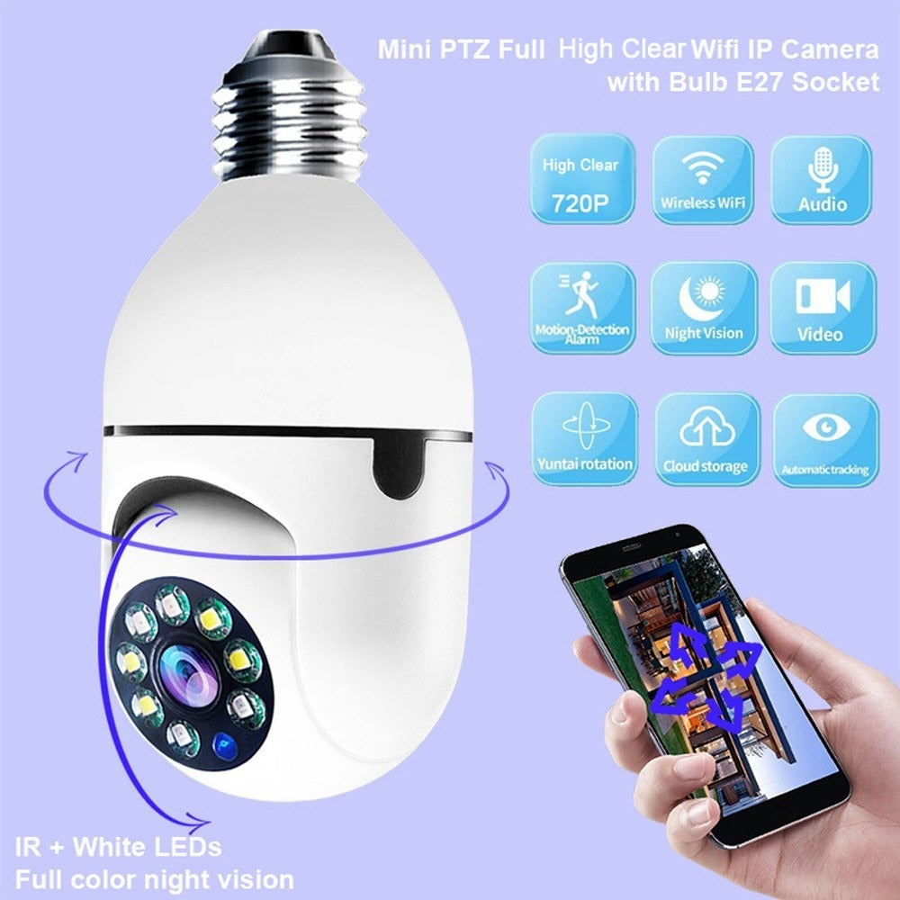 960P Panoramic Wifi Wireless Bulb IP Camera 360 Degree Night Vision TF Card Recording