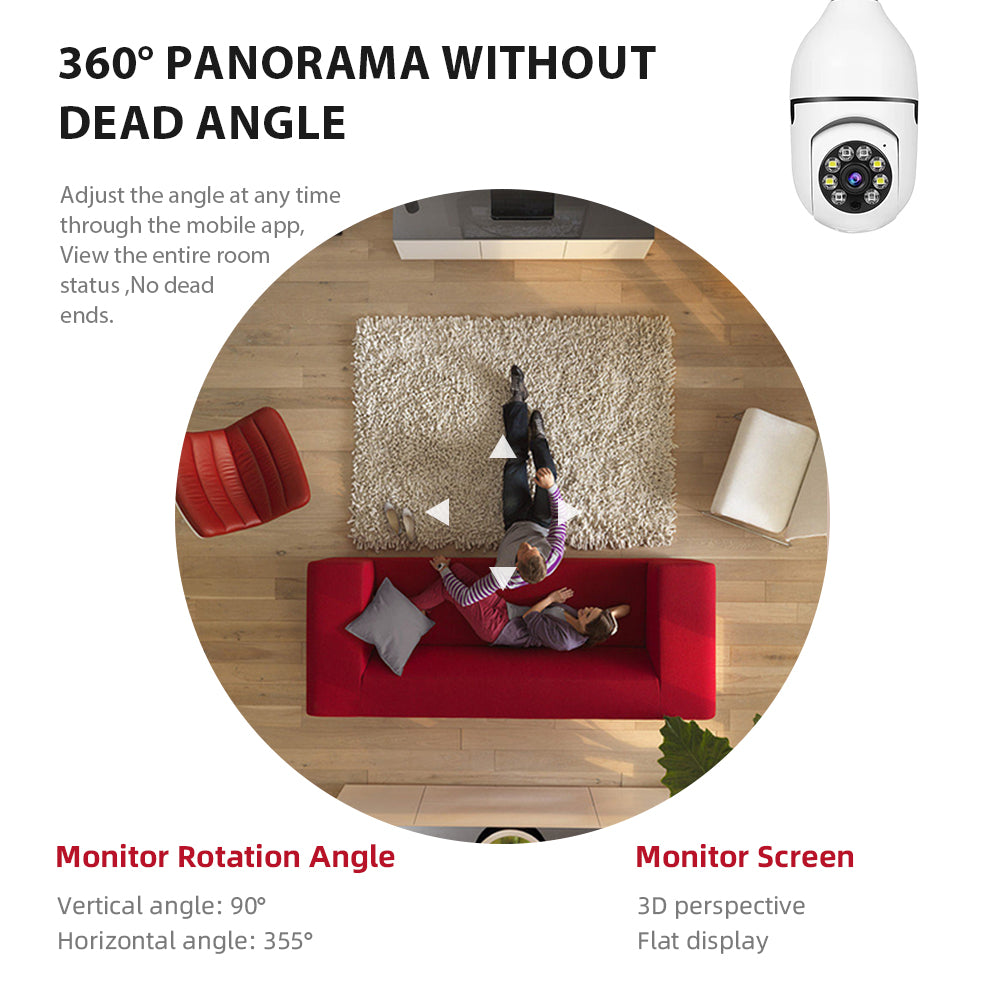 960P Panoramic Wifi Wireless Bulb IP Camera 360 Degree Night Vision TF Card Recording