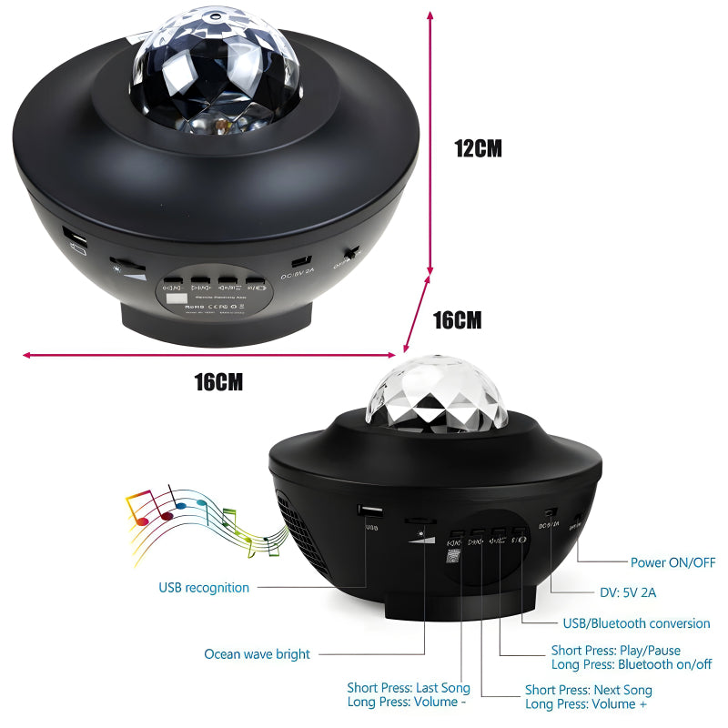 Compact Multi-Functional LED Galaxy Projector Light With Built-In Bluetooth Speaker – Portable Mini Design