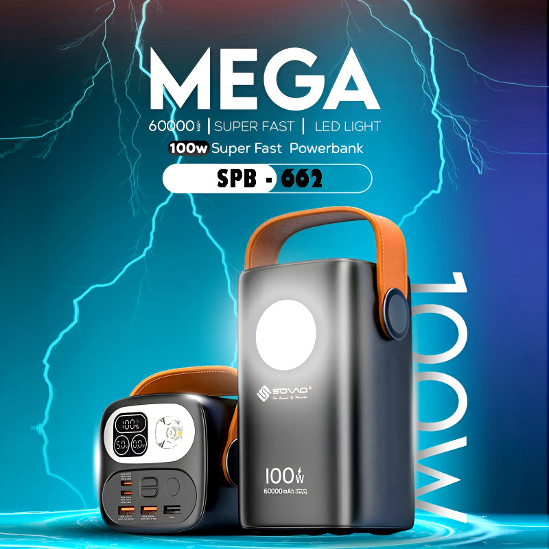 SOVO SPB-662 MEGA Series 60,000mAh 100W Super Fast Power Bank with LED Display & Light