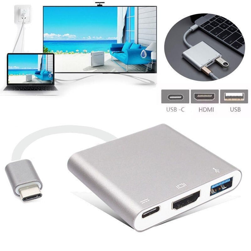 Multi-Ports 3 In 1 USB 3.1 Type C To HDMI USB 3.0 HUB Adapter Dongle Dock Cable