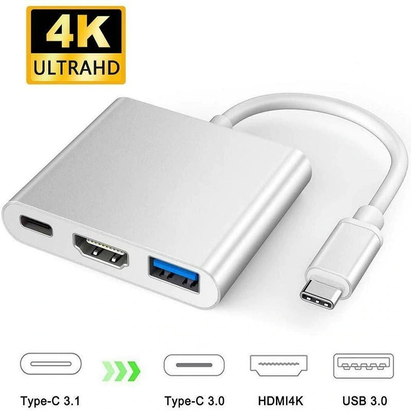 Multi-Ports 3 In 1 USB 3.1 Type C To HDMI USB 3.0 HUB Adapter Dongle Dock Cable