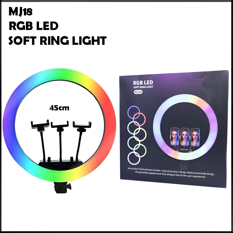 MJ18 45 CM RGB LED Soft Ring Light with 3 Phone Holders and Remote Control