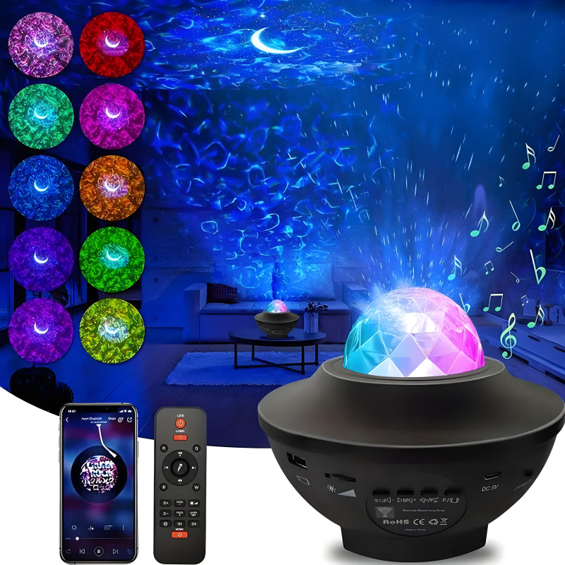 Compact Multi-Functional LED Galaxy Projector Light With Built-In Bluetooth Speaker – Portable Mini Design