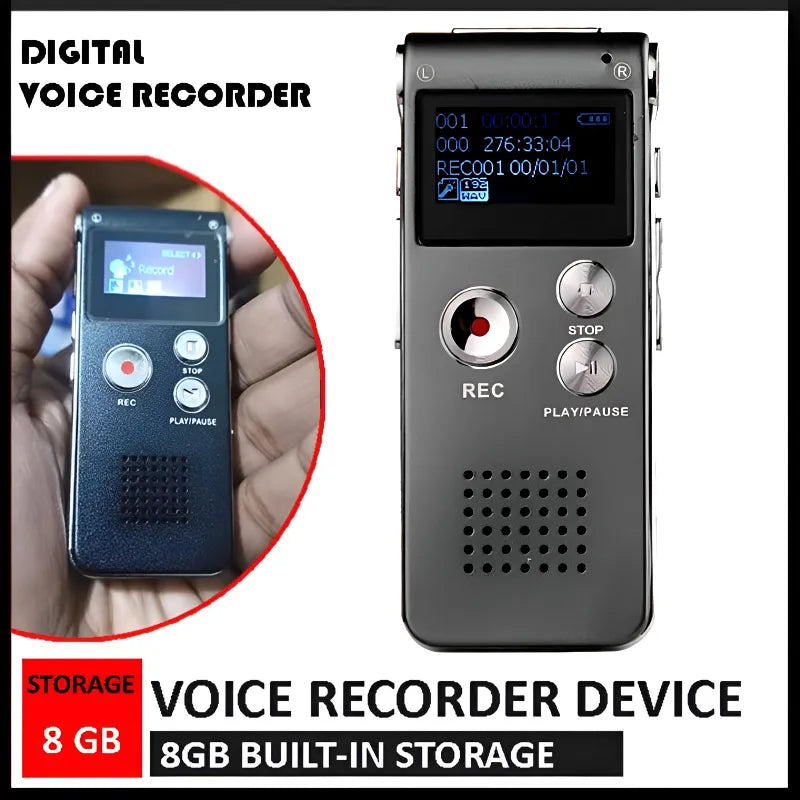 8GB Mini Digital Voice Recorder – Professional Rechargeable Device with One-Touch Recording & MP3 Playback