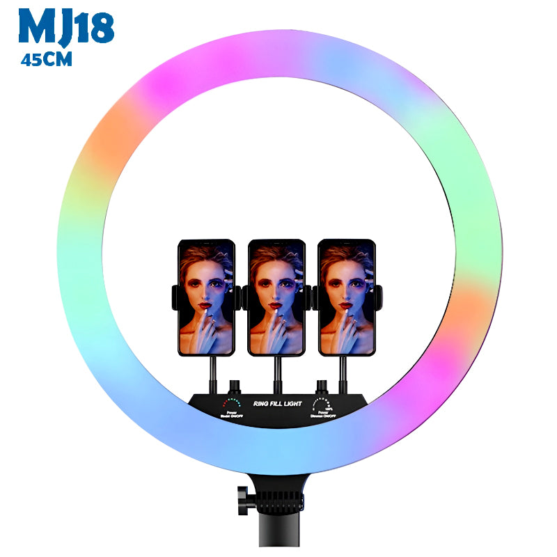 MJ18 45 CM RGB LED Soft Ring Light with 3 Phone Holders and Remote Control