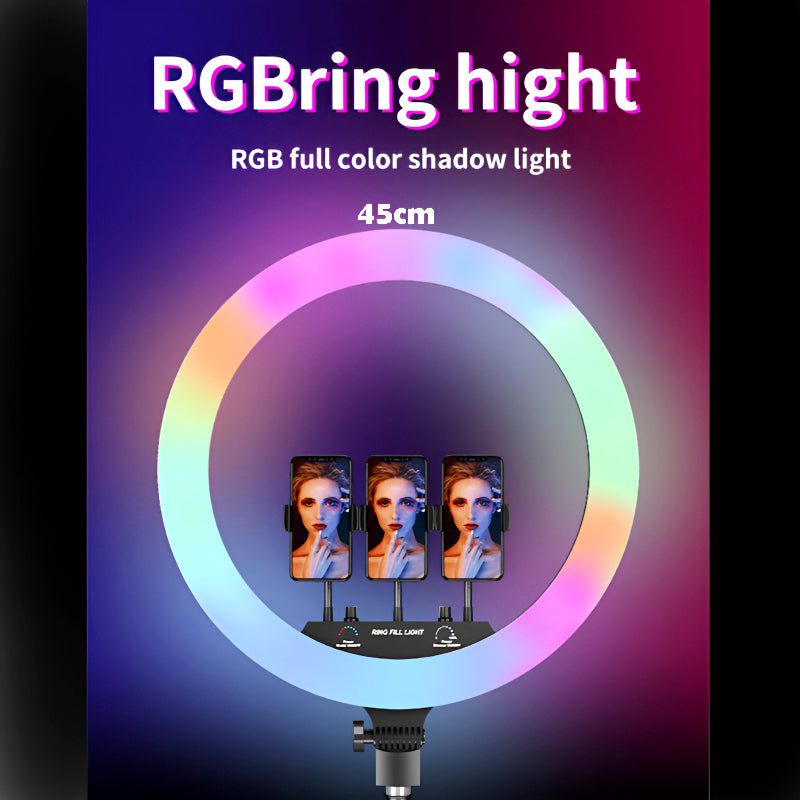 MJ18 45 CM RGB LED Soft Ring Light with 3 Phone Holders and Remote Control