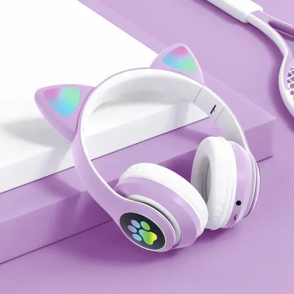 Head Cat Ear Children Headphone Kids Headset Cat Shaped Led Colour Changing Bt Wireless Headphone – Random Color (stn-28)