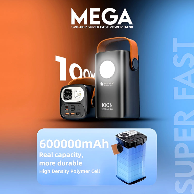 SOVO SPB-662 MEGA Series 60,000mAh 100W Super Fast Power Bank with LED Display & Light