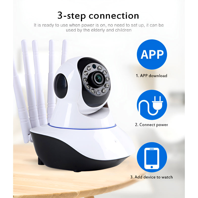 Intelligent 1080P HD WiFi 5 Antenna IP Camera with Night Vision, Smart Auto-Tracking, and Remote Access Baby Monitoring