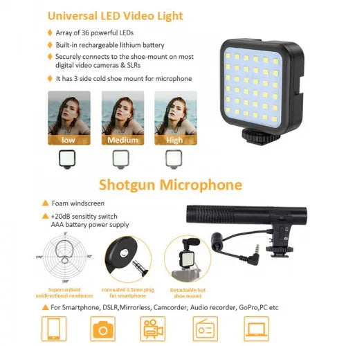 Multifunctional Professional Vlogging Kit With Tripod LED Video Light And Phone Holder